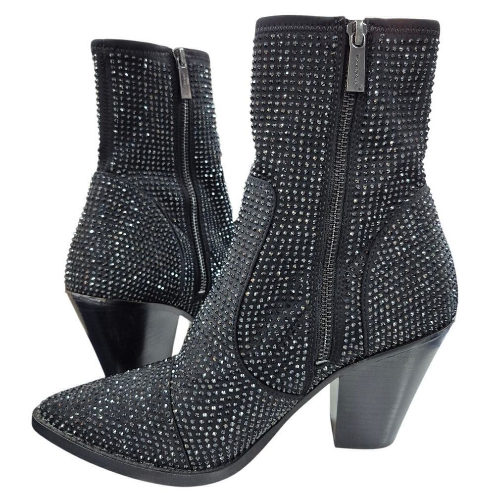 Michael Kors Women's Dover Heeled Bootie rhinestone black Sz 9